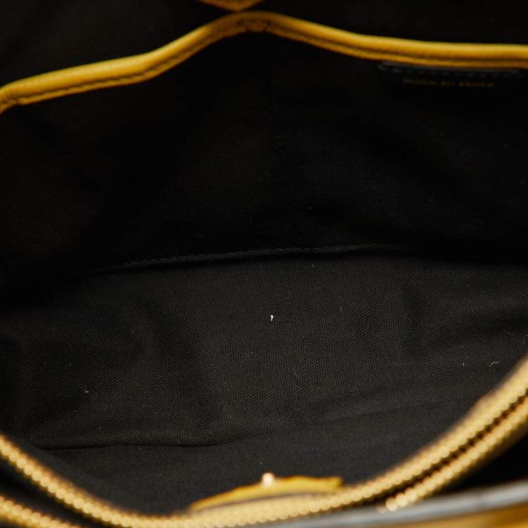 Pre Owned Burberry Yellow Leather and House Check Canvas Medium Banner Tote