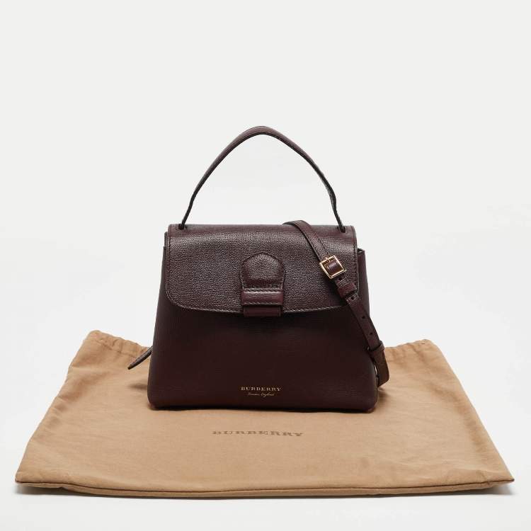 Pre Owned Burberry Burgundy/Beige House Check Canvas and Leather Camberley Top Handle Bag
