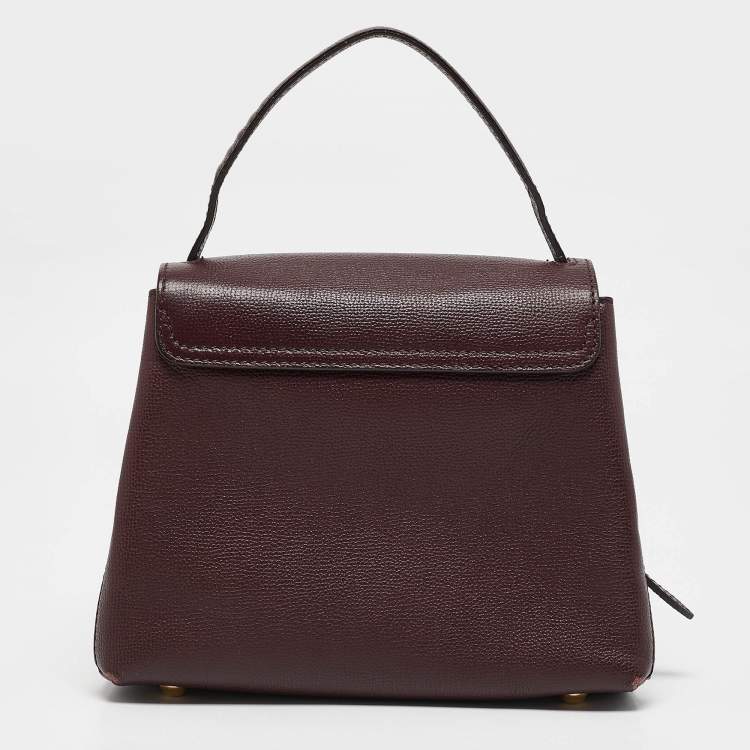Pre Owned Burberry Burgundy/Beige House Check Canvas and Leather Camberley Top Handle Bag