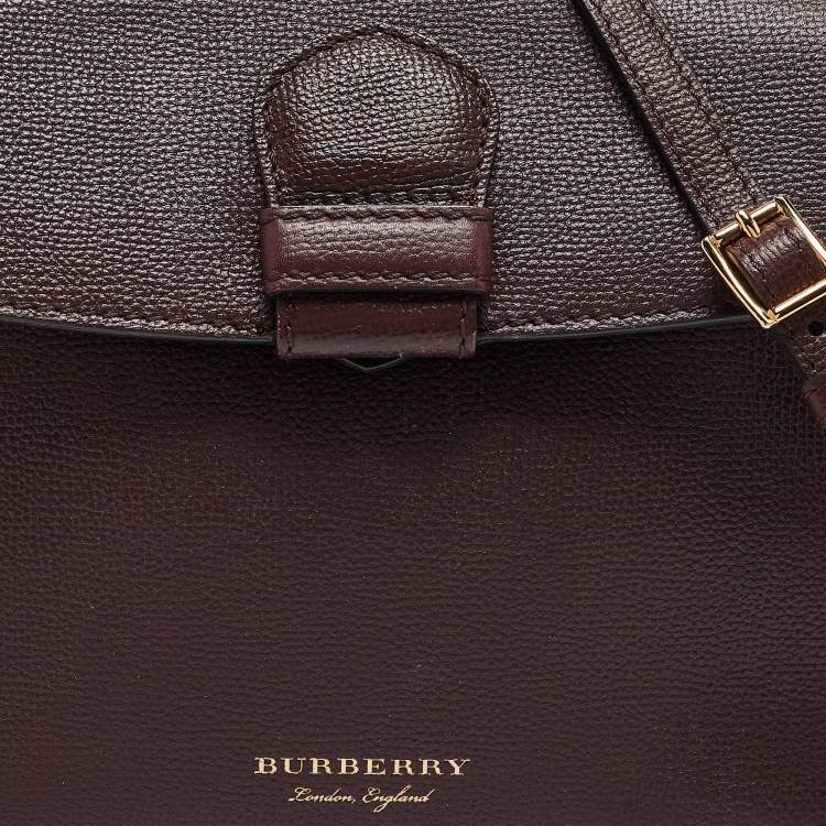 Pre Owned Burberry Burgundy/Beige House Check Canvas and Leather Camberley Top Handle Bag