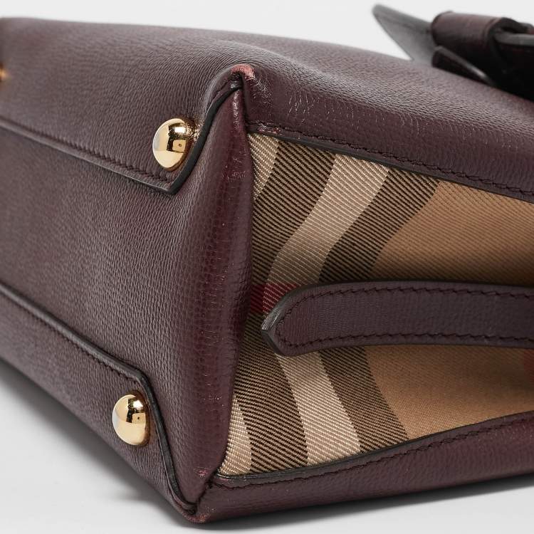 Pre Owned Burberry Burgundy/Beige House Check Canvas and Leather Camberley Top Handle Bag