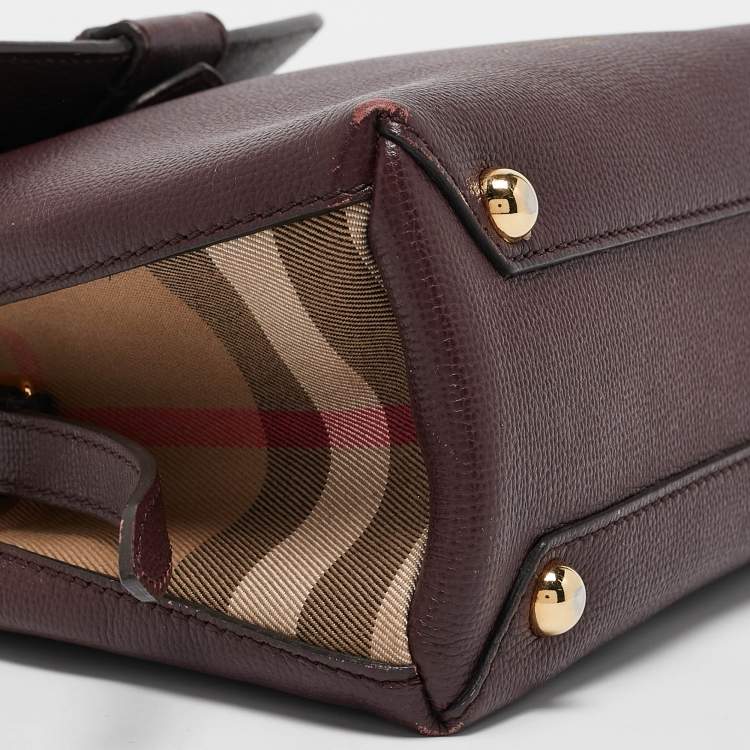 Pre Owned Burberry Burgundy/Beige House Check Canvas and Leather Camberley Top Handle Bag