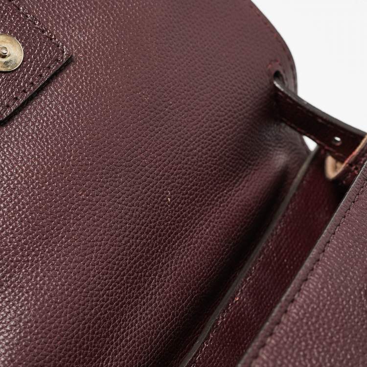 Pre Owned Burberry Burgundy/Beige House Check Canvas and Leather Camberley Top Handle Bag