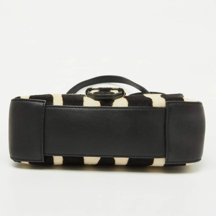 Pre Owned Burberry Black/Cream Zebra Print Calf Hair Buckle Crossbody Bag