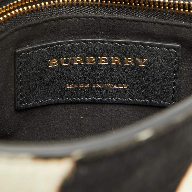 Pre Owned Burberry Black/Cream Zebra Print Calf Hair Buckle Crossbody Bag