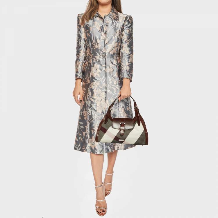 Pre Owned Burberry Brown Mega Check Canvas and Leather Buckle Flap Shoulder Bag