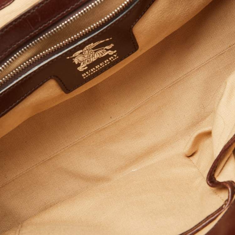 Pre Owned Burberry Brown Mega Check Canvas and Leather Buckle Flap Shoulder Bag