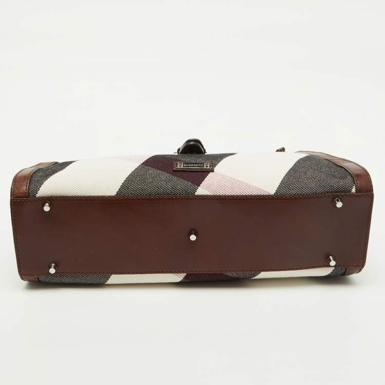 Pre Owned Burberry Brown Mega Check Canvas and Leather Buckle Flap Shoulder Bag