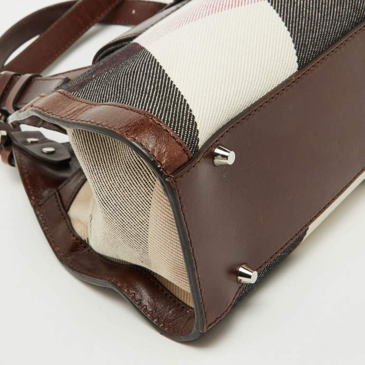 Pre Owned Burberry Brown Mega Check Canvas and Leather Buckle Flap Shoulder Bag