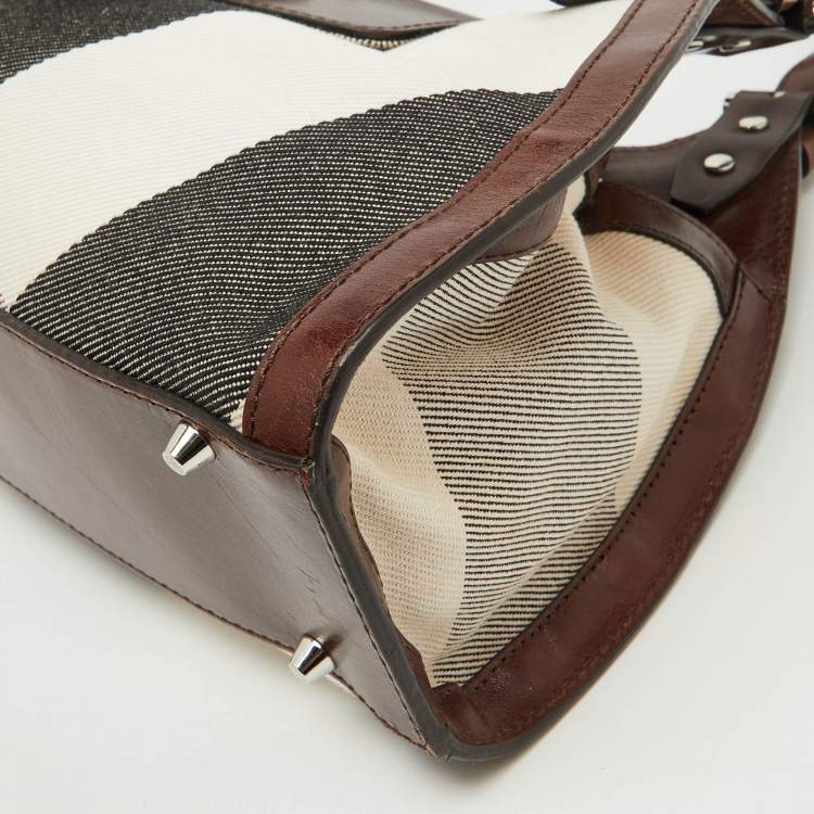 Pre Owned Burberry Brown Mega Check Canvas and Leather Buckle Flap Shoulder Bag