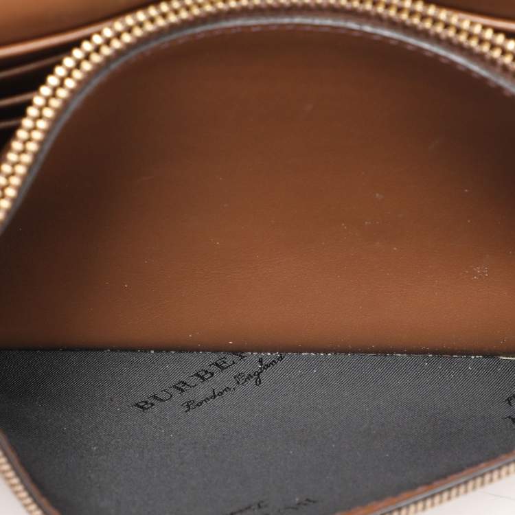 Pre Owned Burberry Brown/Beige House Check Canvas and Leather Hampshire Crossbody Bag