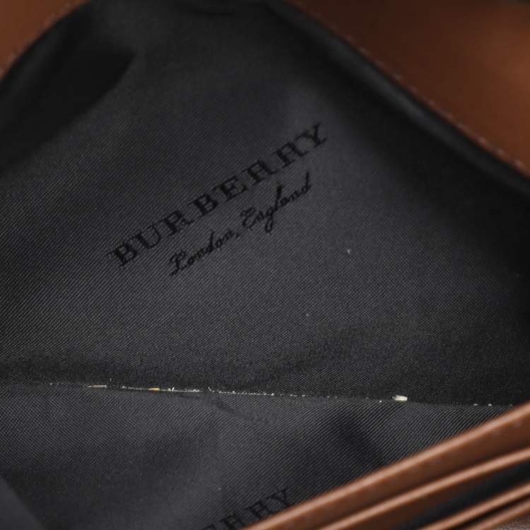 Pre Owned Burberry Brown/Beige House Check Canvas and Leather Hampshire Crossbody Bag
