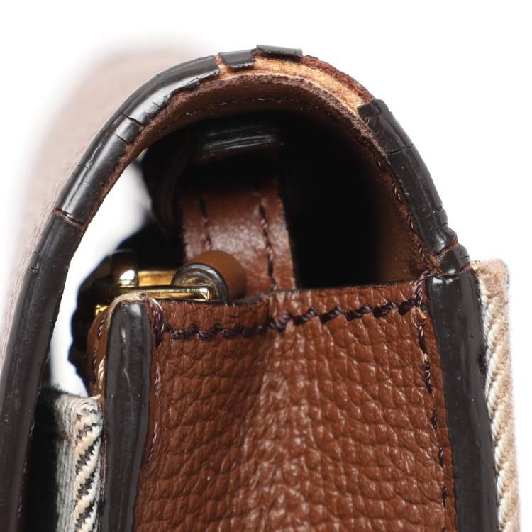 Pre Owned Burberry Brown/Beige House Check Canvas and Leather Hampshire Crossbody Bag