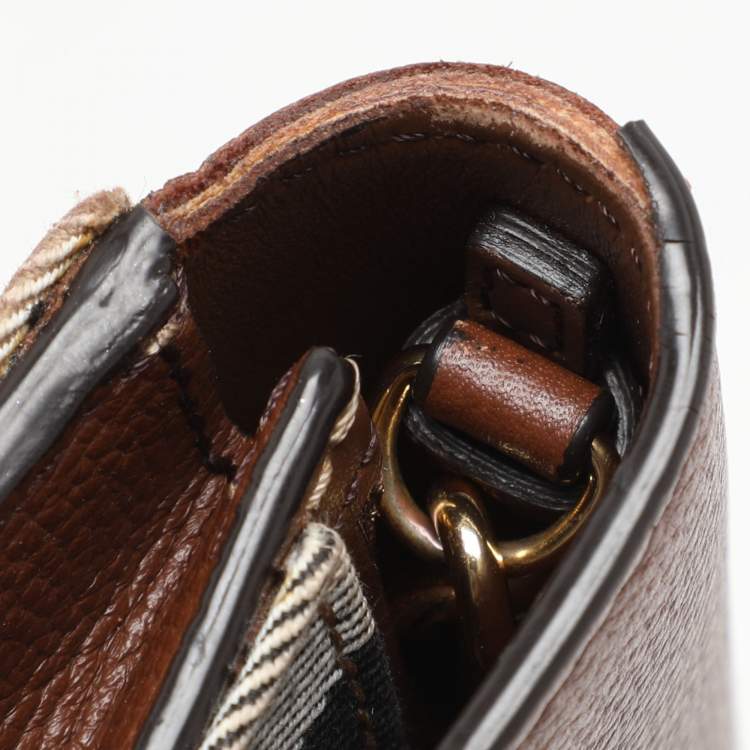 Pre Owned Burberry Brown/Beige House Check Canvas and Leather Hampshire Crossbody Bag