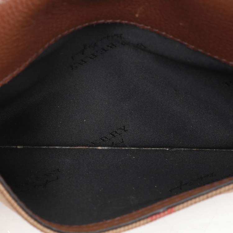 Pre Owned Burberry Brown/Beige House Check Canvas and Leather Hampshire Crossbody Bag