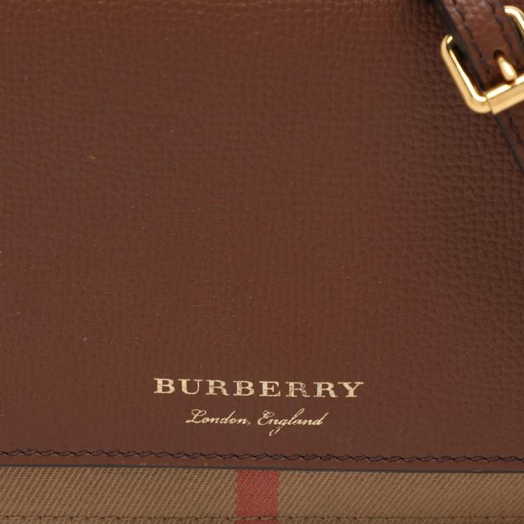 Pre Owned Burberry Brown/Beige House Check Canvas and Leather Hampshire Crossbody Bag
