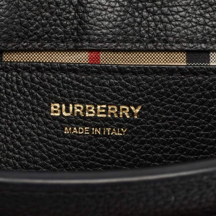 Pre Owned Burberry Black/Beige Check Canvas and Leather Note Shoulder Bag
