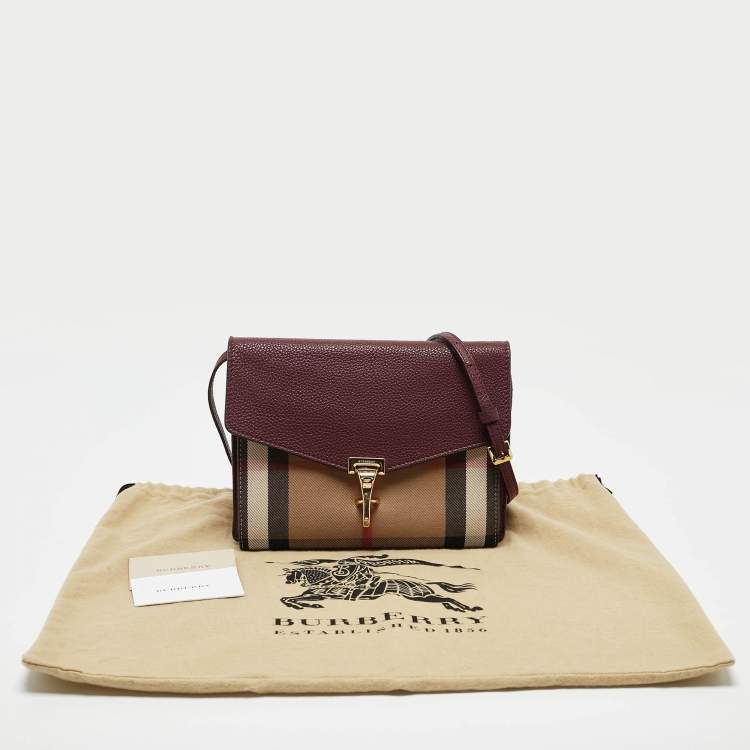 Pre Owned Burberry Burgundy/Beige Check Fabric and Leather Small Macken Crossbody Bag