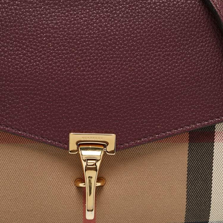Pre Owned Burberry Burgundy/Beige Check Fabric and Leather Small Macken Crossbody Bag