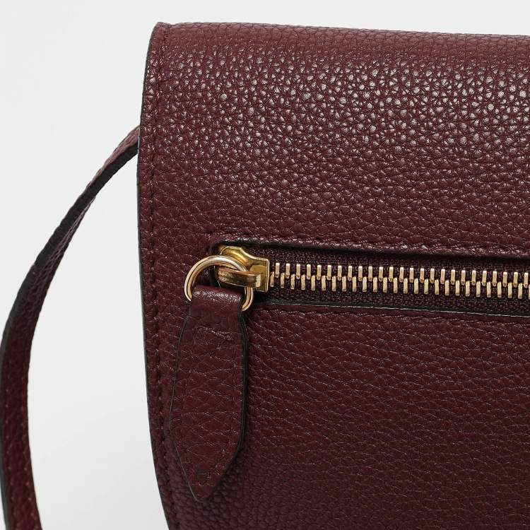 Pre Owned Burberry Burgundy/Beige Check Fabric and Leather Small Macken Crossbody Bag