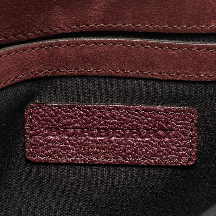 Pre Owned Burberry Burgundy/Beige Check Fabric and Leather Small Macken Crossbody Bag