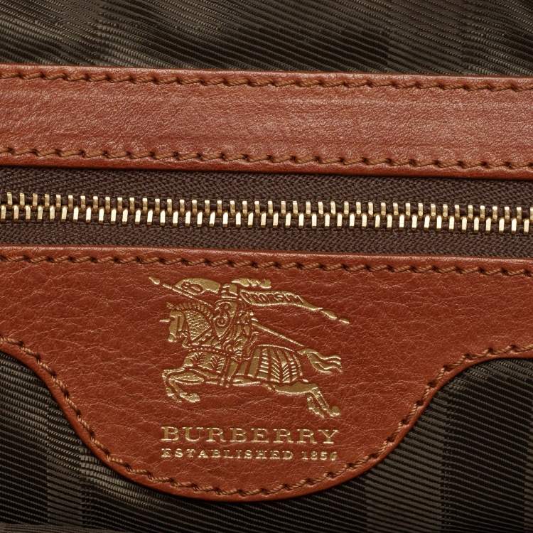 Pre Owned Burberry Brown/Beige Quilted House Check Canvas and Leather Manor Bag