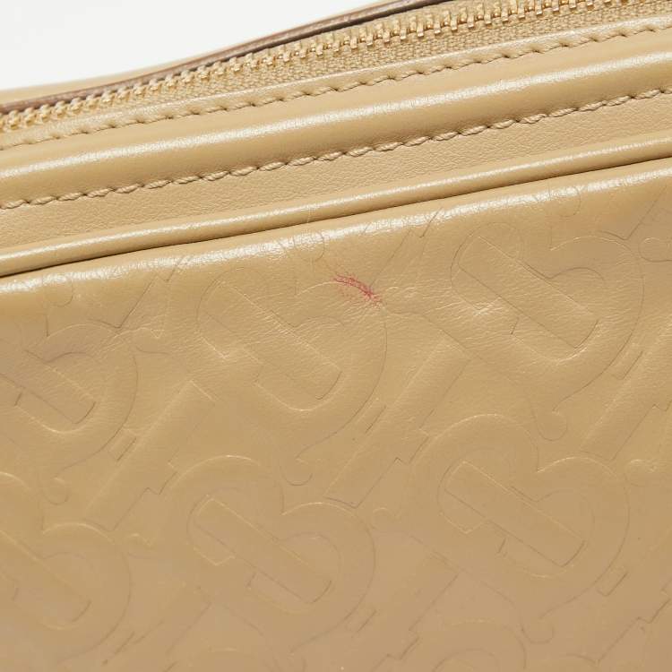 Pre Owned Burberry Beige Monogram Embossed Leather Camera Crossbody Bag