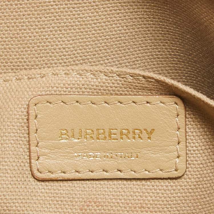 Pre Owned Burberry Beige Monogram Embossed Leather Camera Crossbody Bag