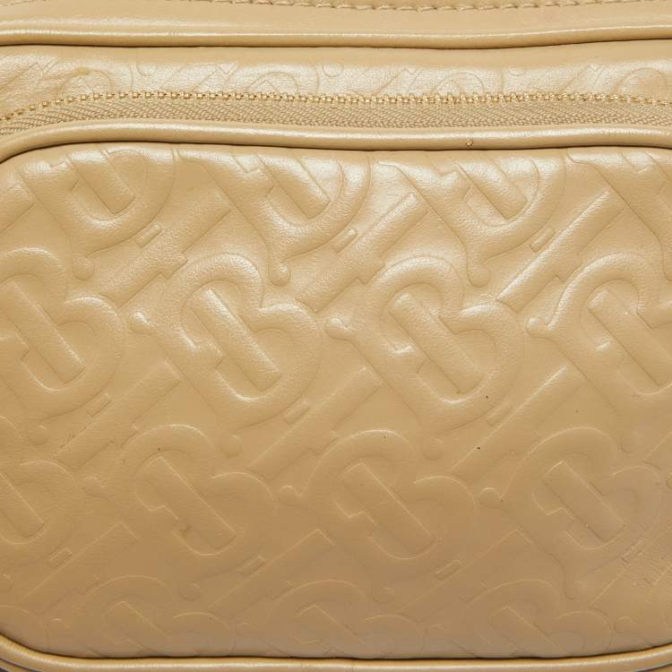 Pre Owned Burberry Beige Monogram Embossed Leather Camera Crossbody Bag