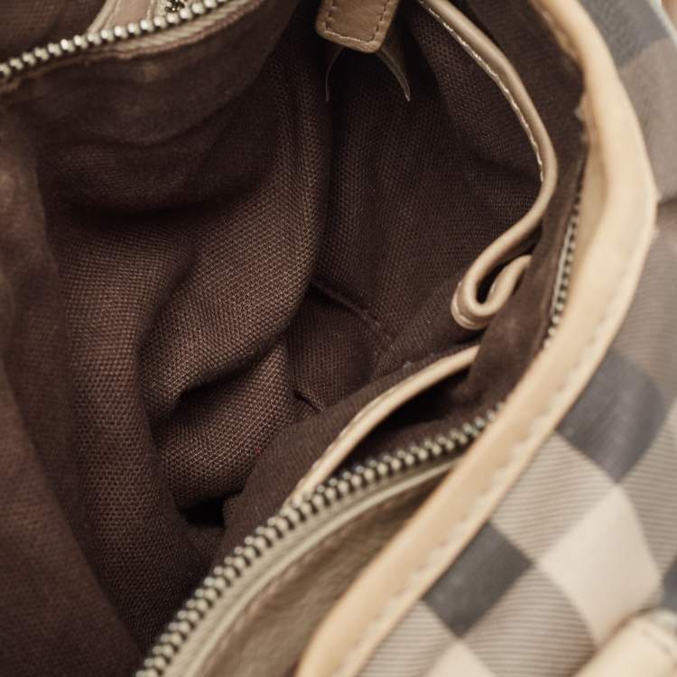 Pre Owned Burberry Smoked Check PVC and Leather Lowry Tote