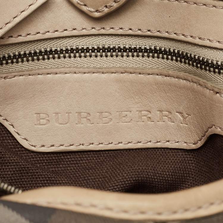 Pre Owned Burberry Smoked Check PVC and Leather Lowry Tote