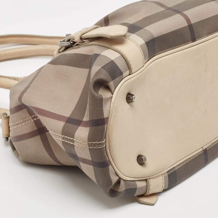 Pre Owned Burberry Smoked Check PVC and Leather Lowry Tote