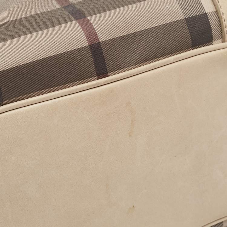 Pre Owned Burberry Smoked Check PVC and Leather Lowry Tote