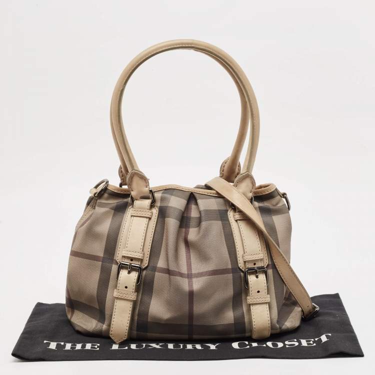 Pre Owned Burberry Smoked Check PVC and Leather Lowry Tote