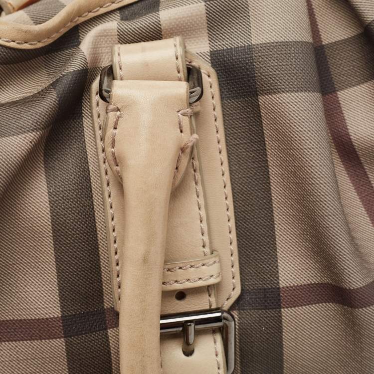 Pre Owned Burberry Smoked Check PVC and Leather Lowry Tote
