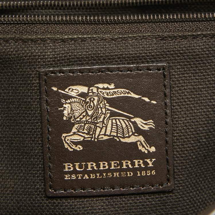 Pre Owned Burberry Brown/Beige Haymarket Check PVC and Leather Stitch Detail Hobo