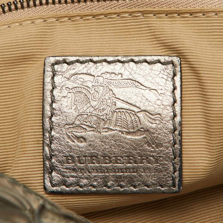 Pre Owned Burberry Metallic/Beige Nova Check PVC and Leather Studded Brooke Warrior Hobo