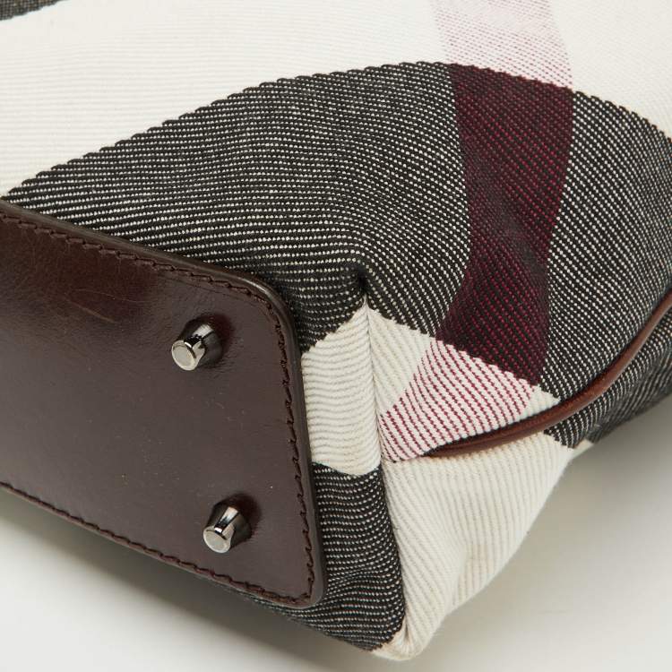 Pre Owned Burberry Beige/Brown Mega Check Canvas and Leather Tote