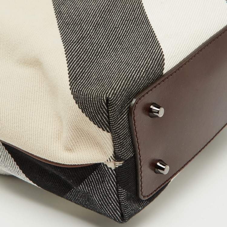 Pre Owned Burberry Beige/Brown Mega Check Canvas and Leather Tote