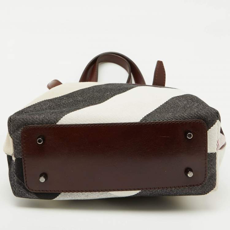 Pre Owned Burberry Beige/Brown Mega Check Canvas and Leather Tote