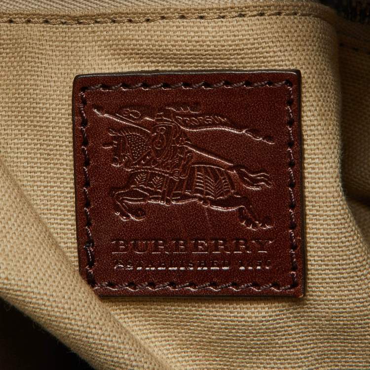 Pre Owned Burberry Beige/Brown Mega Check Canvas and Leather Tote