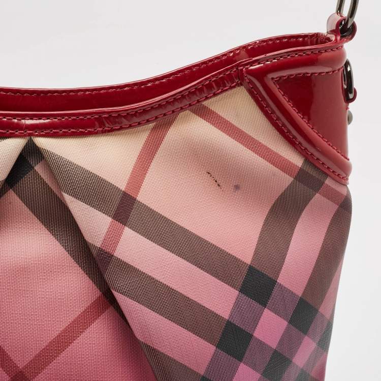 Pre Owned Burberry Burgundy Ombre Nova Pop Check PVC and Patent Leather Craigwell Hobo