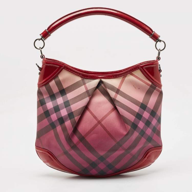 Pre Owned Burberry Burgundy Ombre Nova Pop Check PVC and Patent Leather Craigwell Hobo