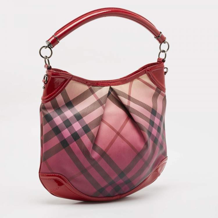 Pre Owned Burberry Burgundy Ombre Nova Pop Check PVC and Patent Leather Craigwell Hobo