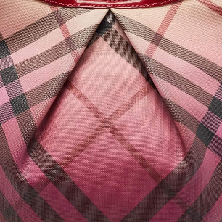 Pre Owned Burberry Burgundy Ombre Nova Pop Check PVC and Patent Leather Craigwell Hobo