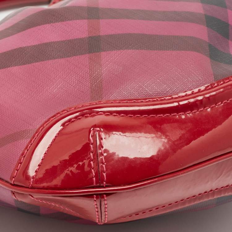 Pre Owned Burberry Burgundy Ombre Nova Pop Check PVC and Patent Leather Craigwell Hobo