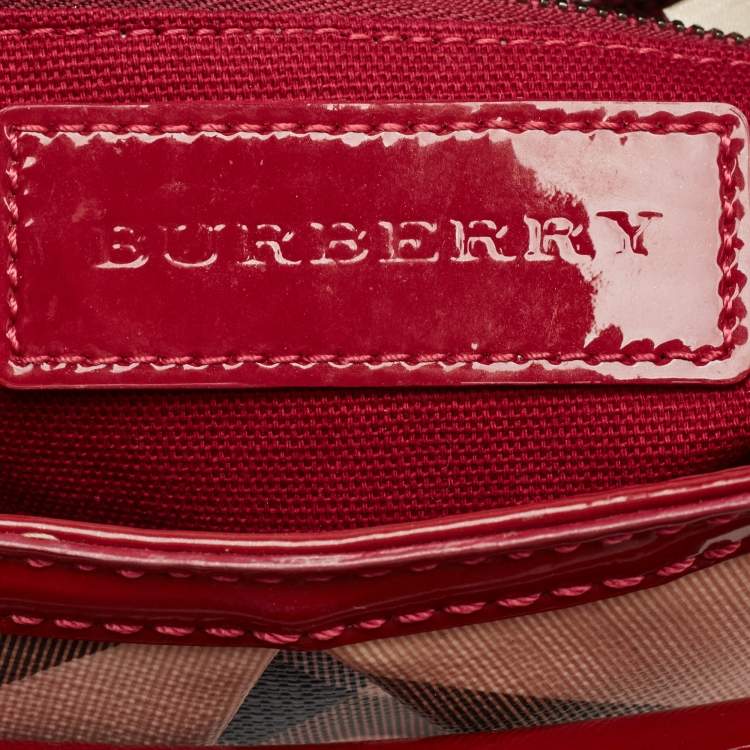 Pre Owned Burberry Burgundy Ombre Nova Pop Check PVC and Patent Leather Craigwell Hobo