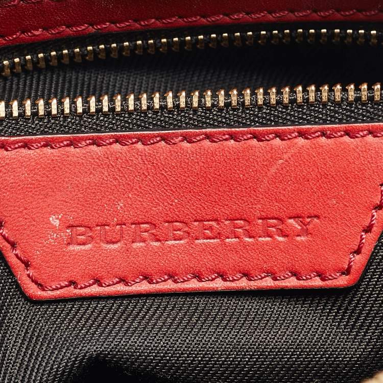 Pre Owned Burberry Red/Beige Haymarket Fabric and Leather Small Alchester Bowler Bag