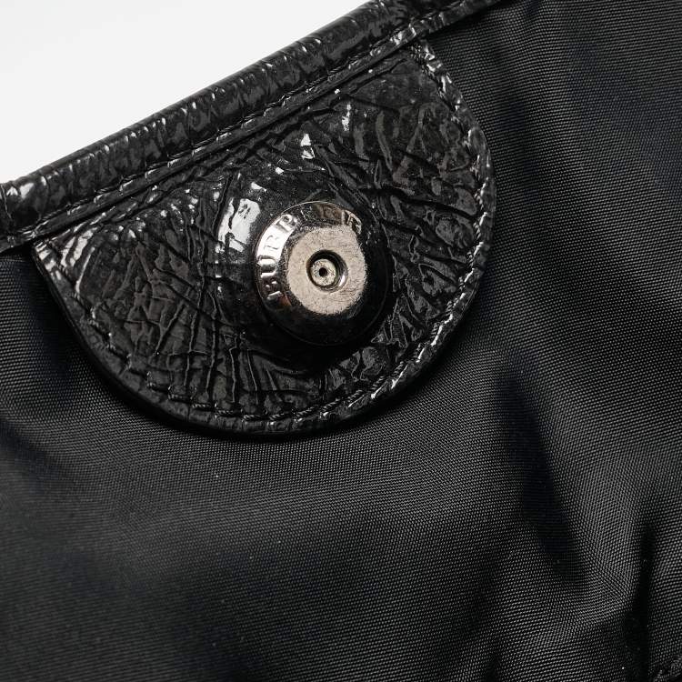 Pre Owned Burberry Grey/Black Beat Check Nylon and Patent Leather Lowry Tote