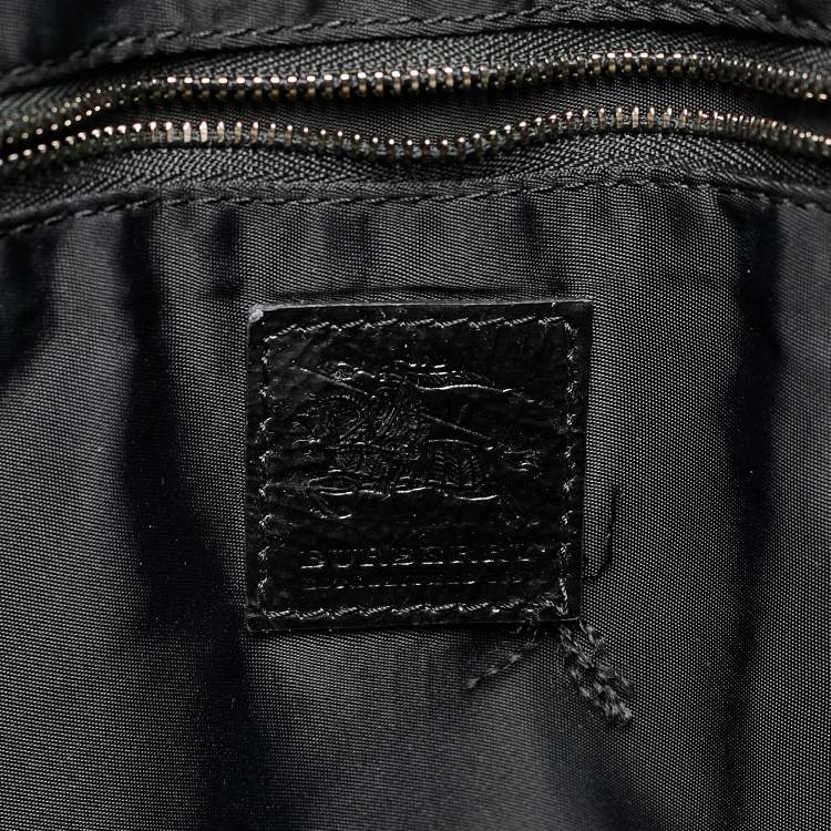 Pre Owned Burberry Grey/Black Beat Check Nylon and Patent Leather Lowry Tote